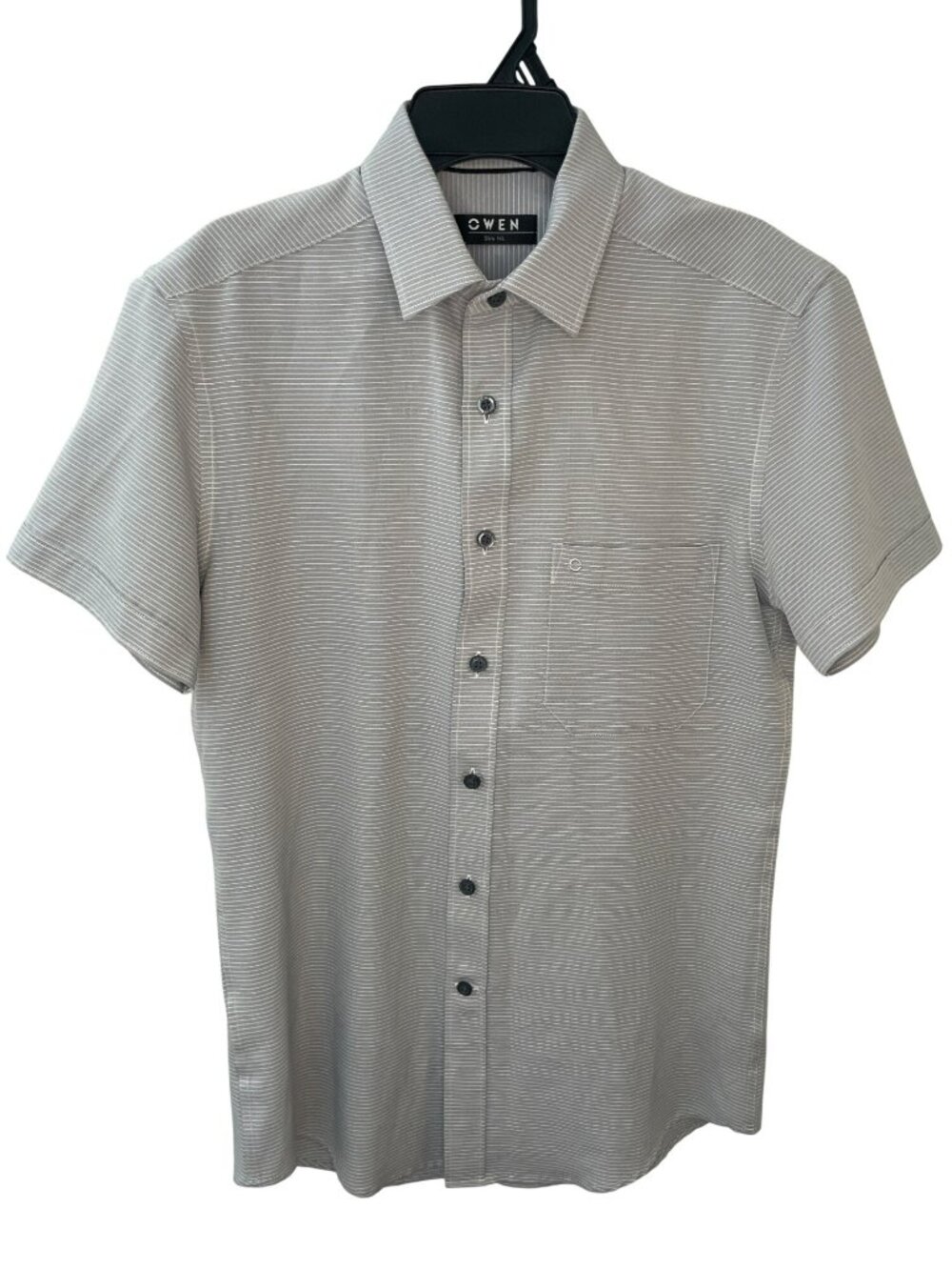 Owen Menswear Slim Fit Short Sleeve Button-Up Shirt Gray Striped Design Size 38